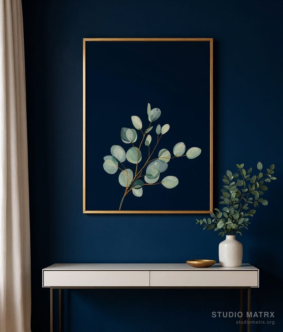 Watercolour Eucalyptus Leaves — Navy Wall