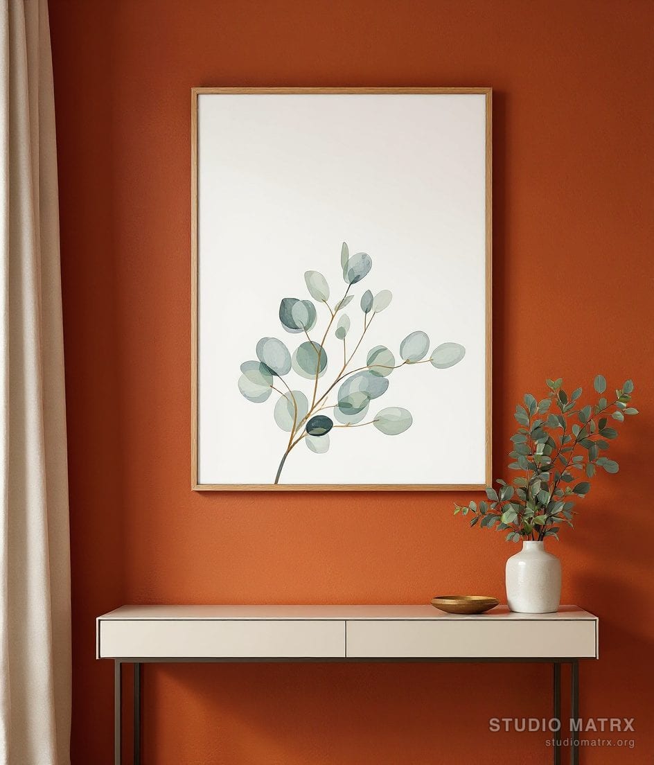 Watercolour Eucalyptus Leaves — Terracotta Wall
