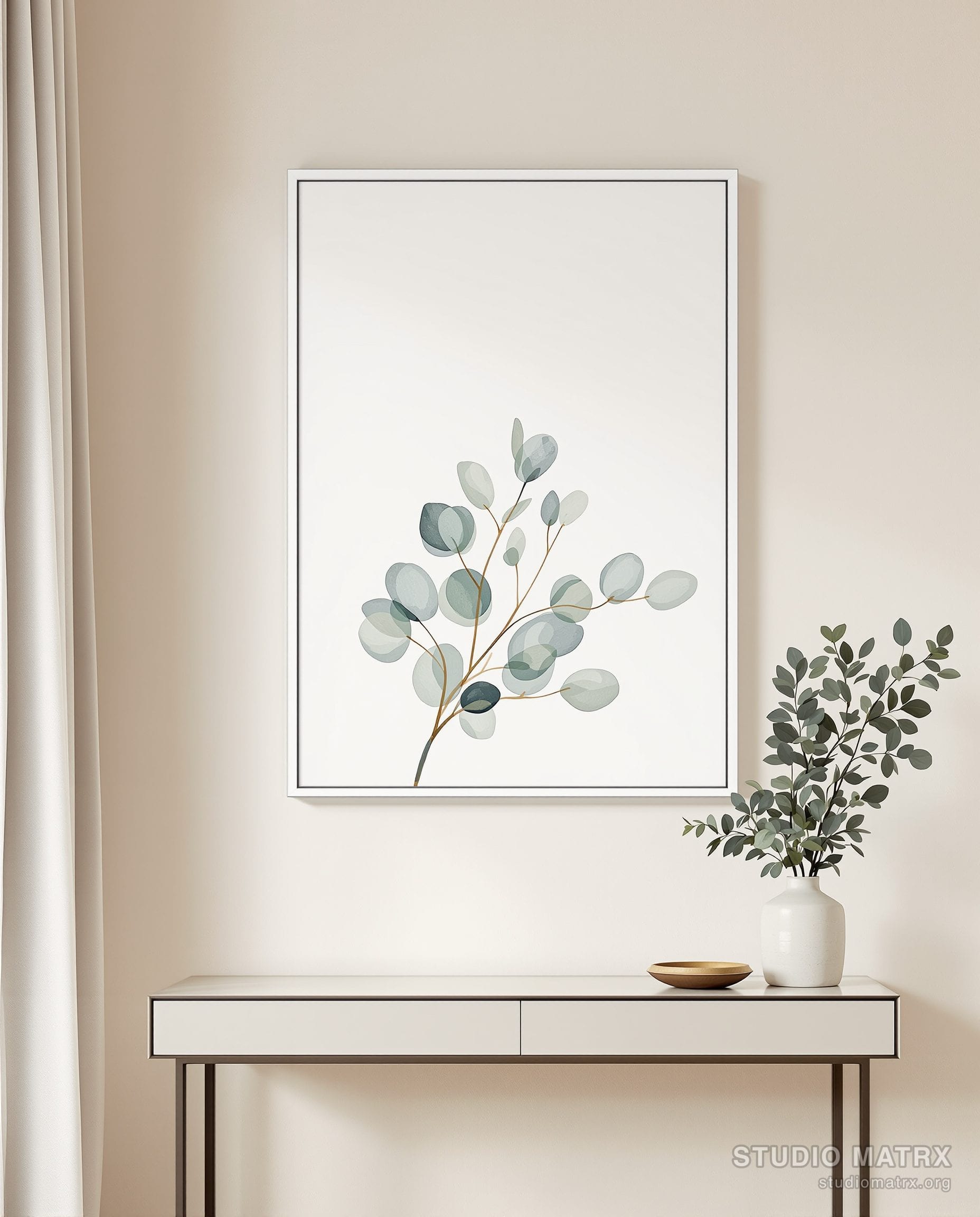 Watercolour Eucalyptus Leaves — Warm White Wall