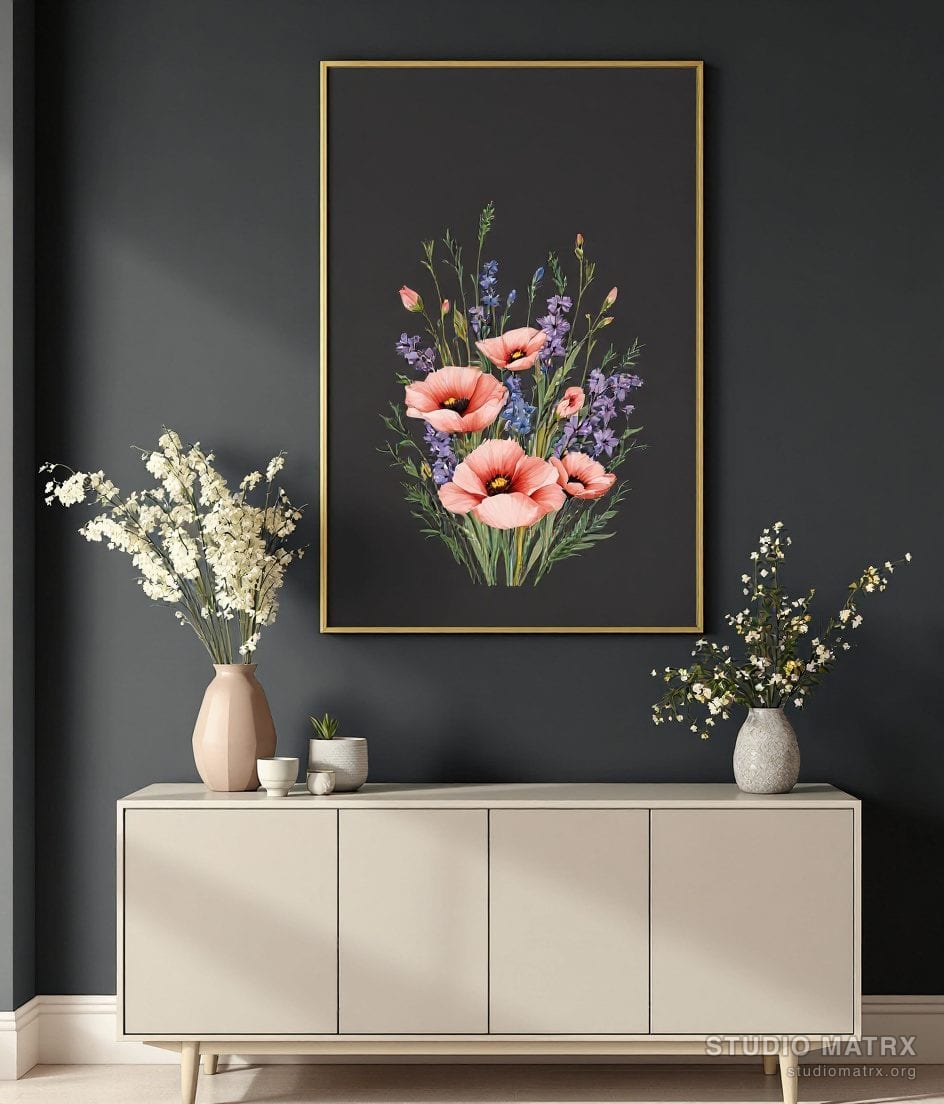 Watercolour Wildflower Bunch — Charcoal Wall