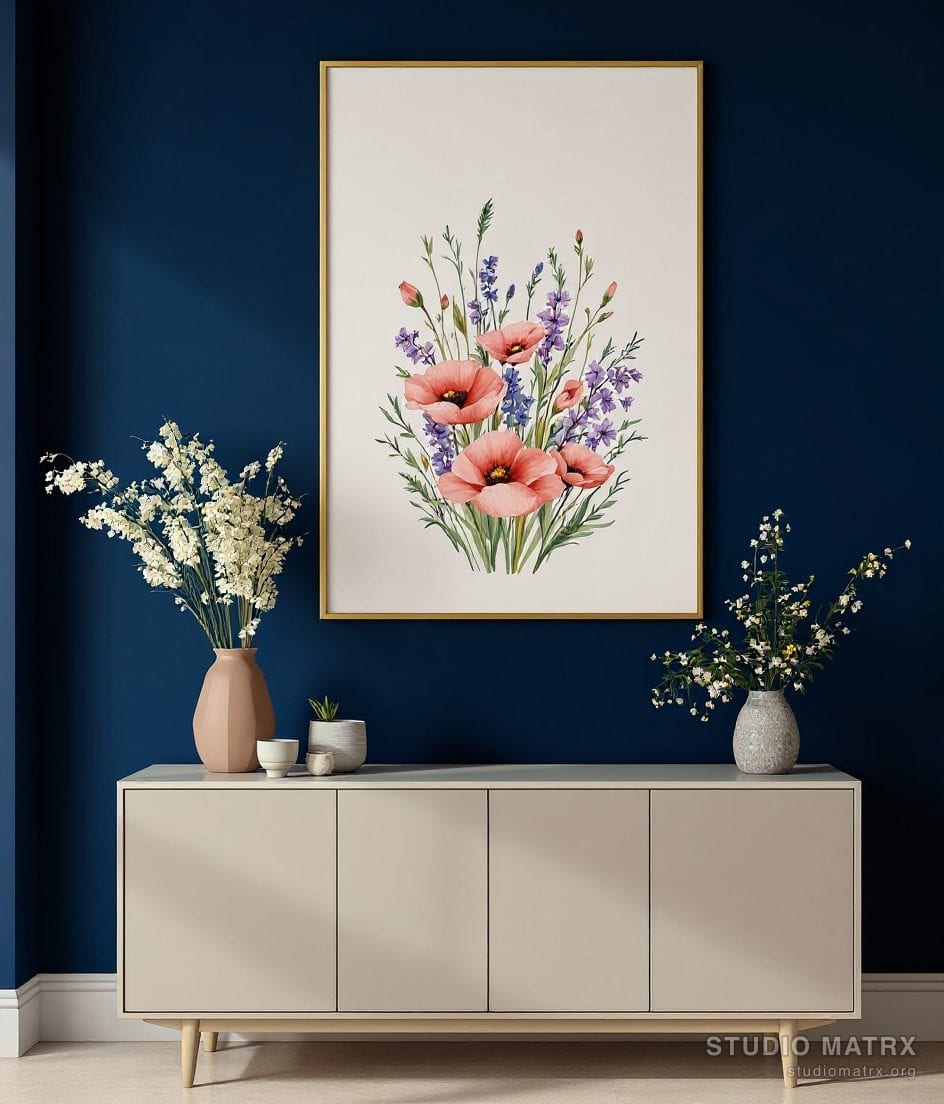 Watercolour Wildflower Bunch — Navy Wall
