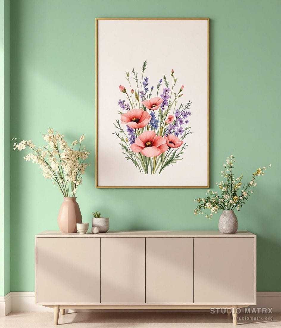 Watercolour Wildflower Bunch — Sage Wall