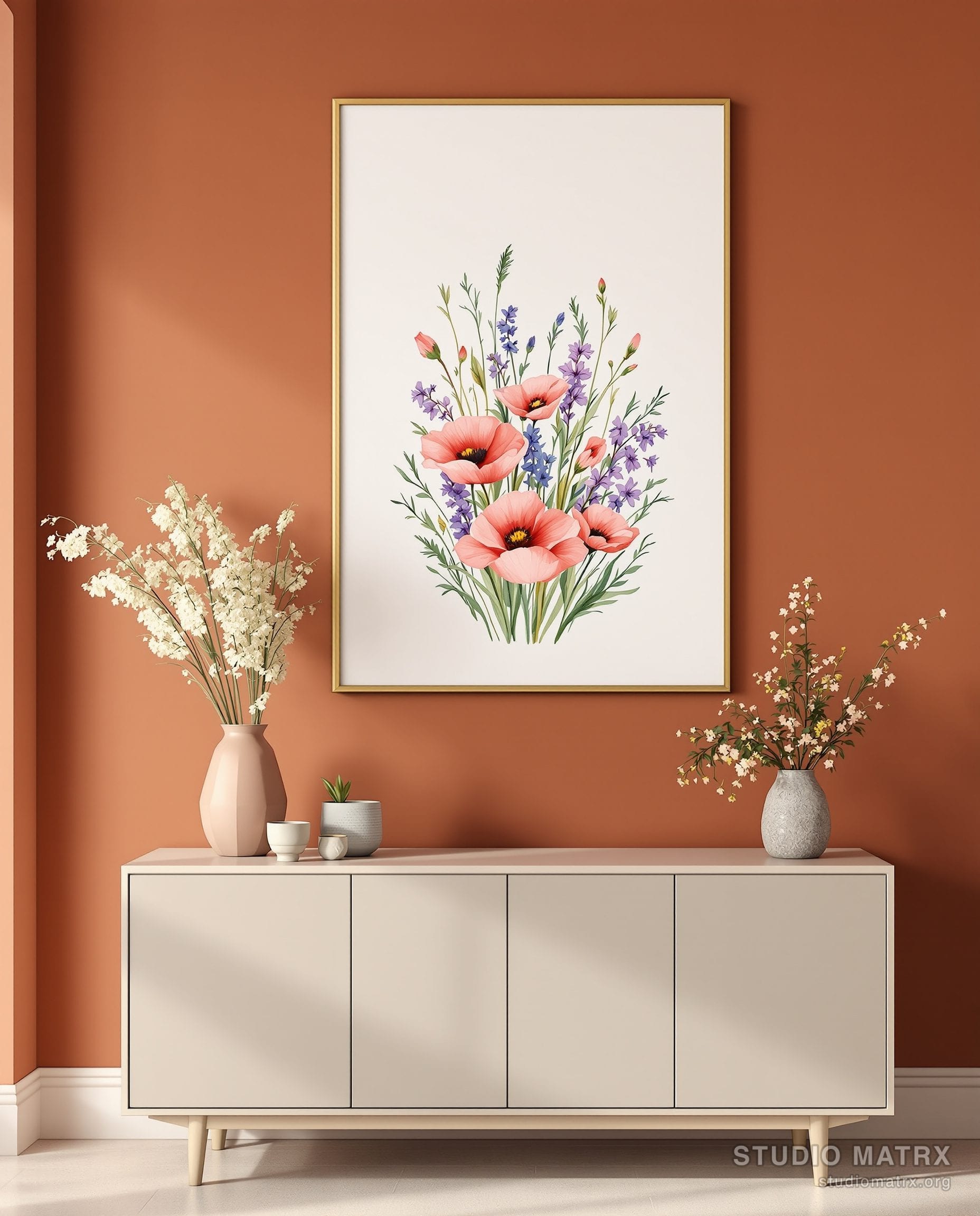 Watercolour Wildflower Bunch — Terracotta Wall