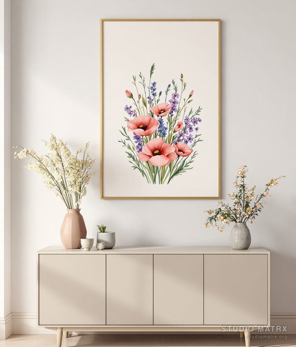 Watercolour Wildflower Bunch — Warm White Wall