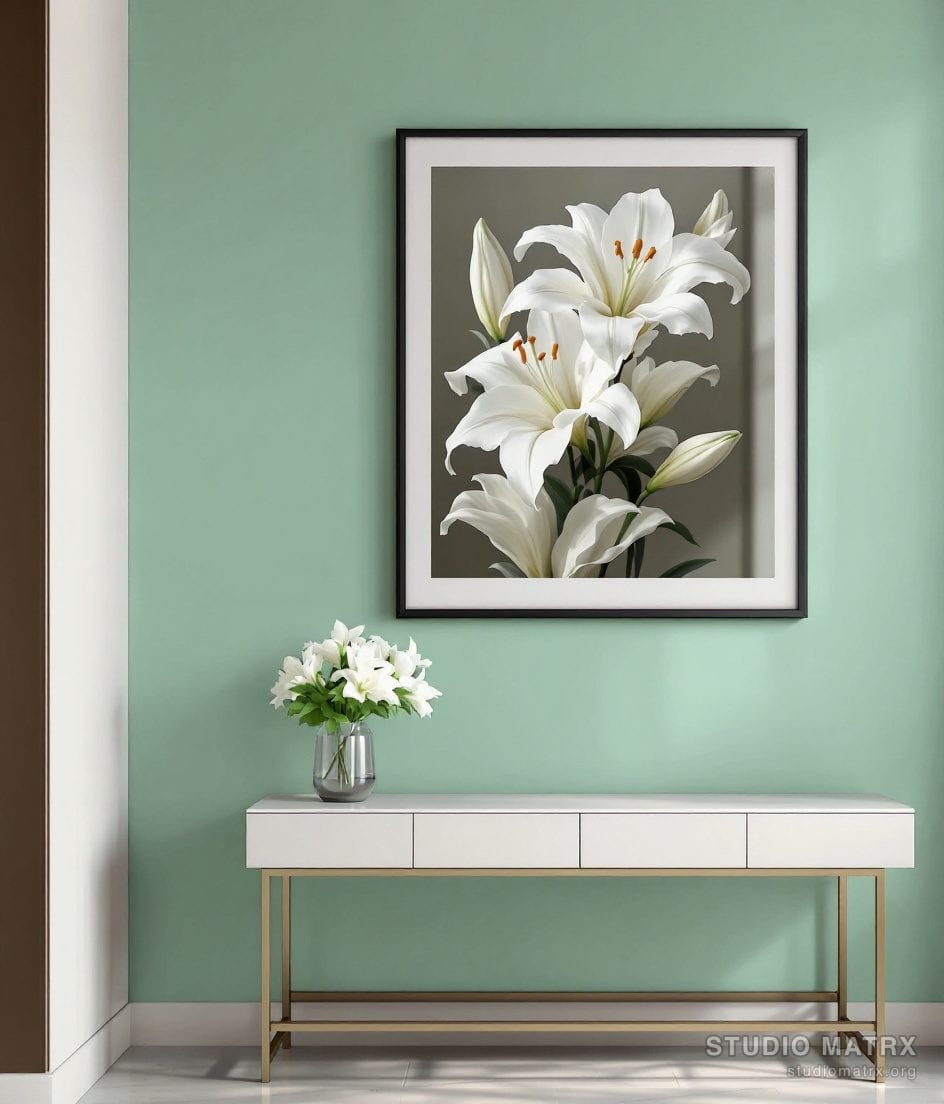 White Lily Floral Art Print — Sage Wall