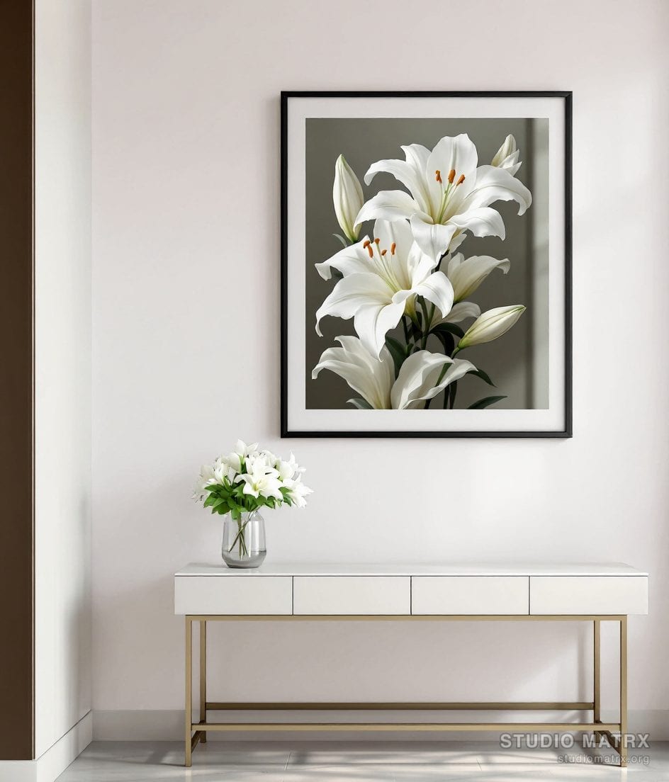 White Lily Floral Art Print — Warm White Wall