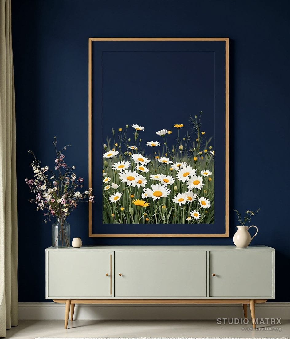 Wildflower Meadow Floral Print — Navy Wall