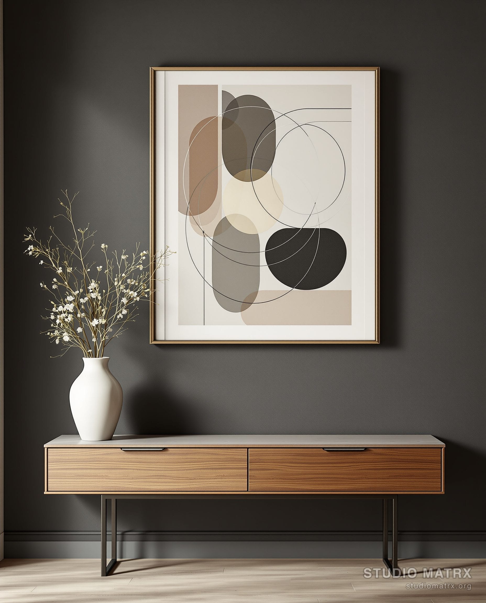 Bauhaus Line Geometry — Charcoal Wall