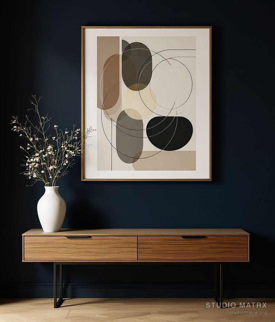 Bauhaus Line Geometry — Navy Wall