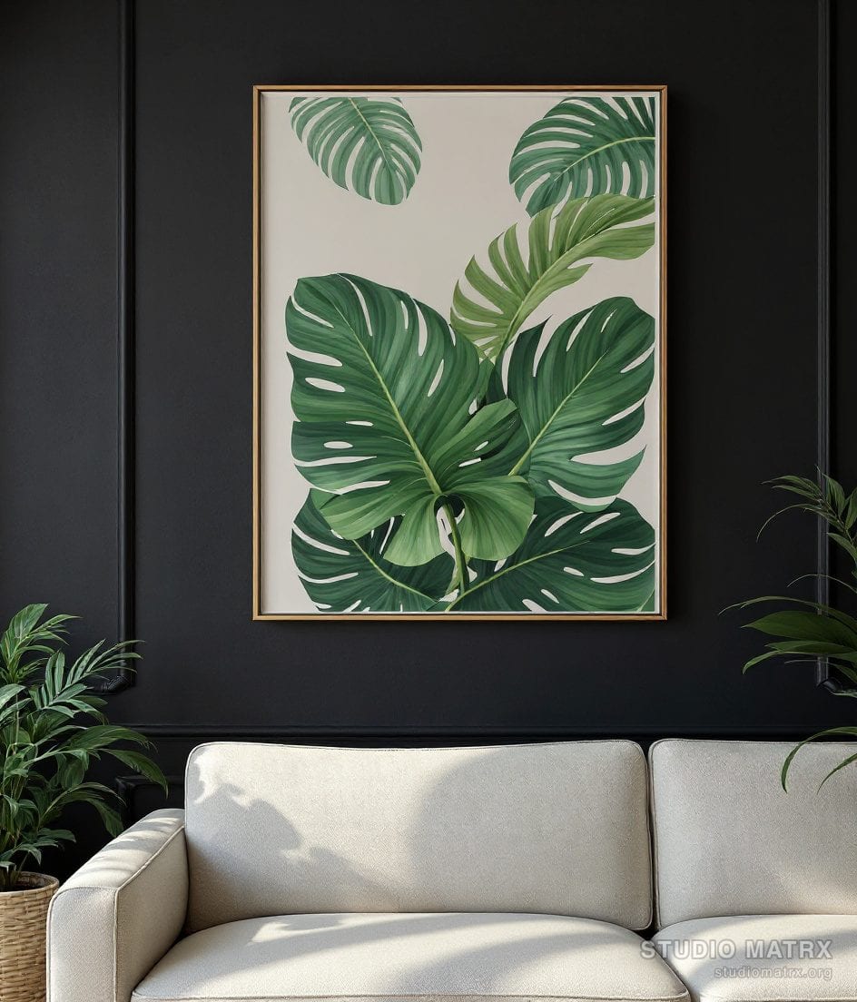 Contemporary Botanical Leaf — Charcoal Wall