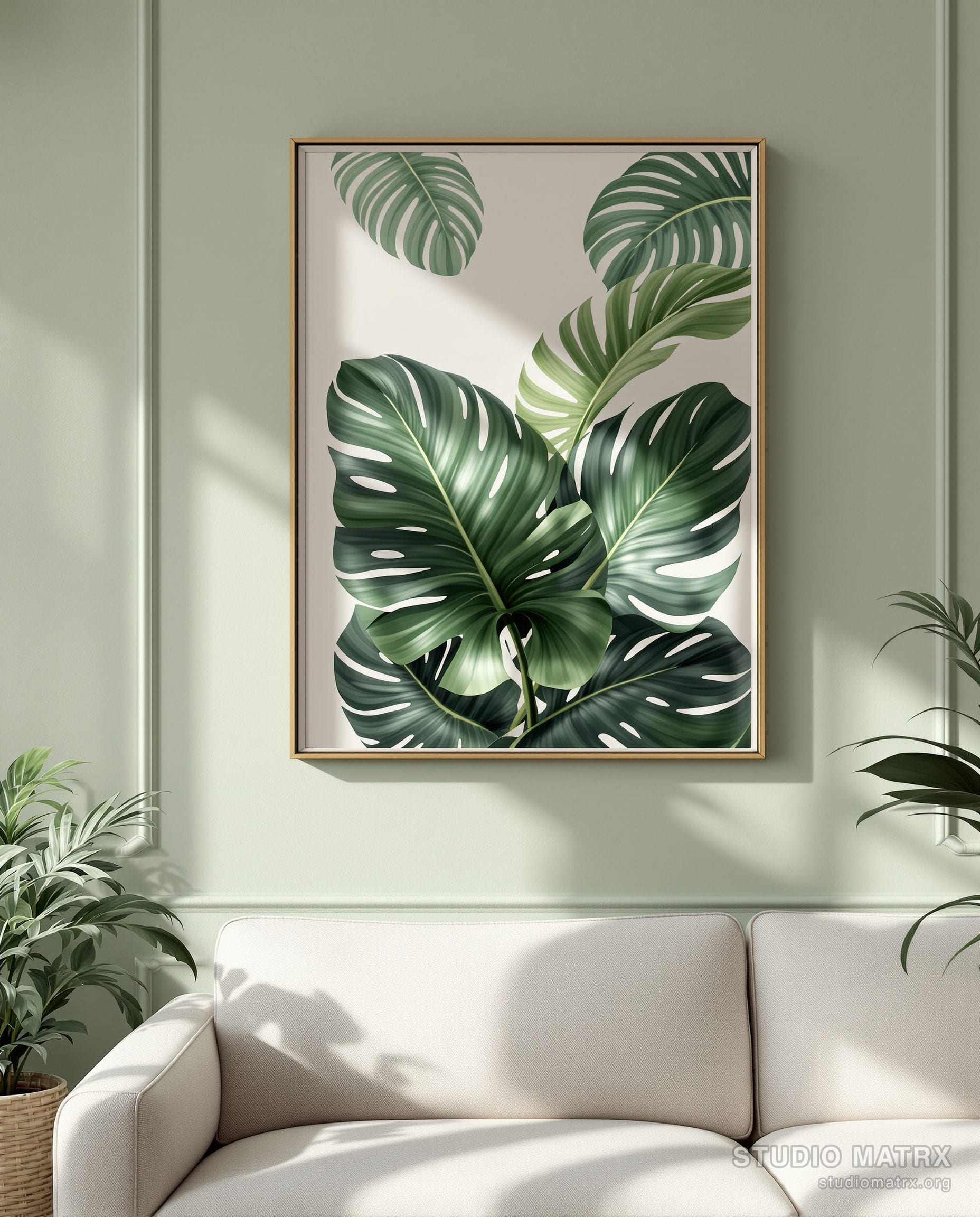 Contemporary Botanical Leaf — Sage Wall