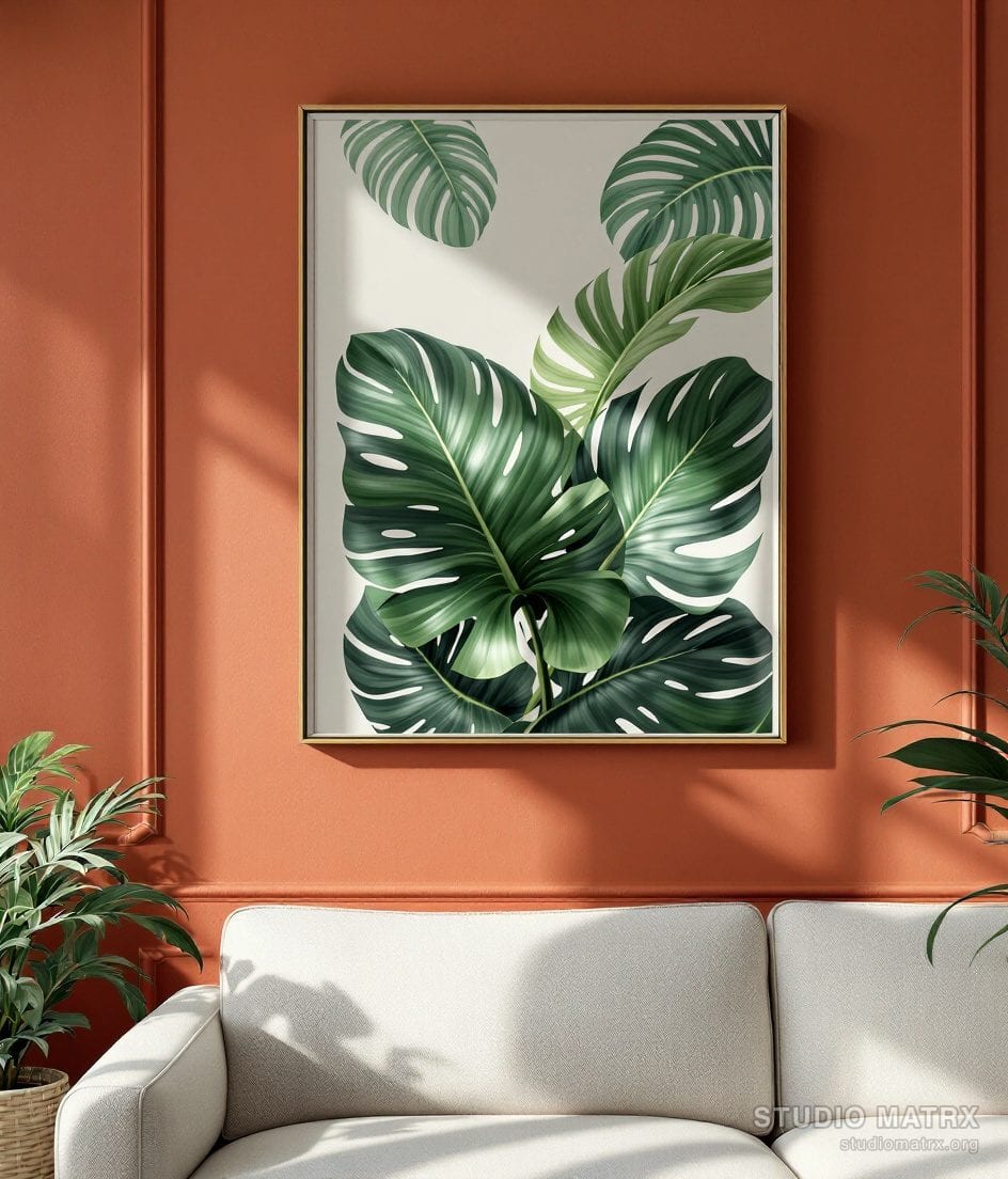 Contemporary Botanical Leaf — Terracotta Wall
