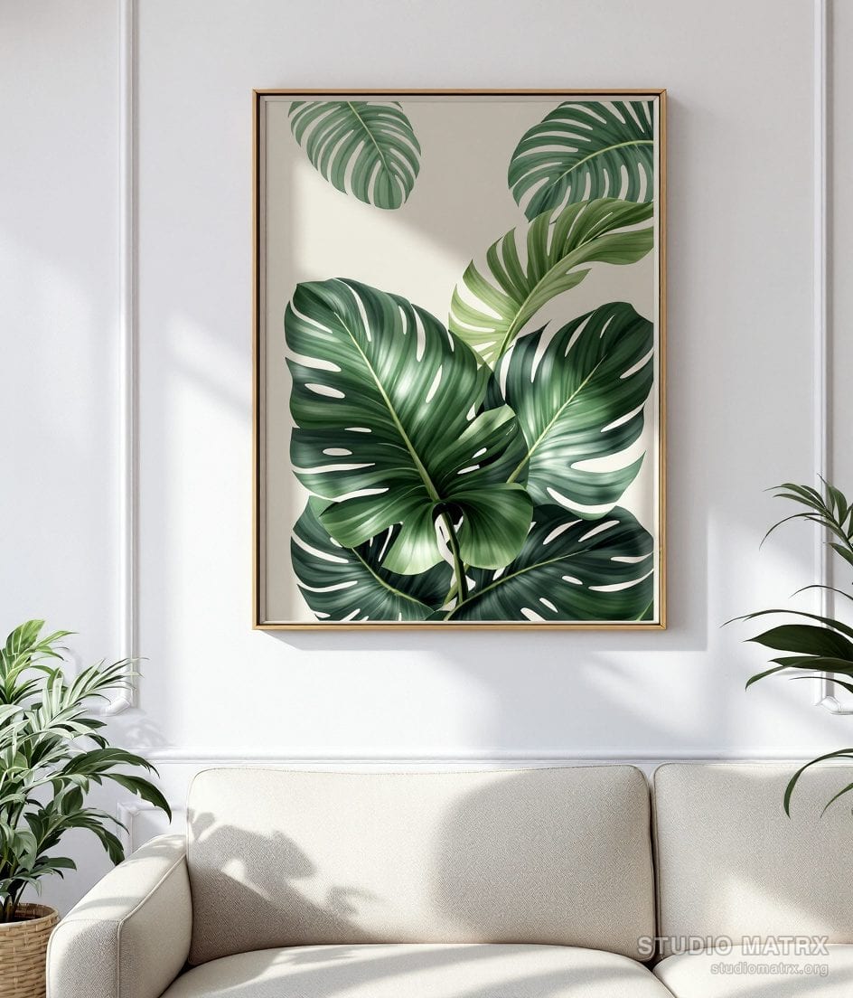 Contemporary Botanical Leaf — Warm White Wall