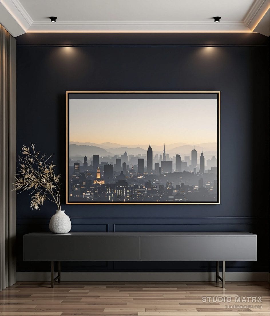 Contemporary City Skyline — Charcoal Wall