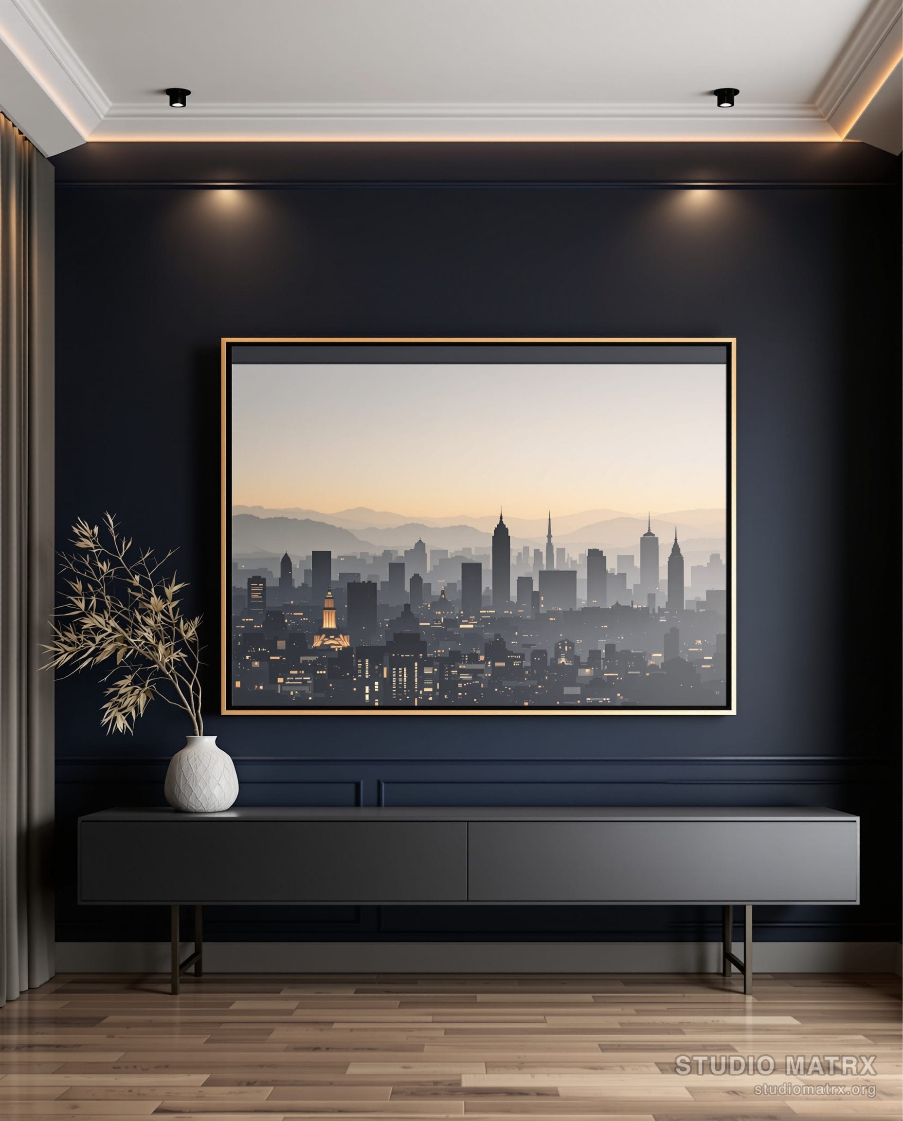 Contemporary City Skyline — Navy Wall