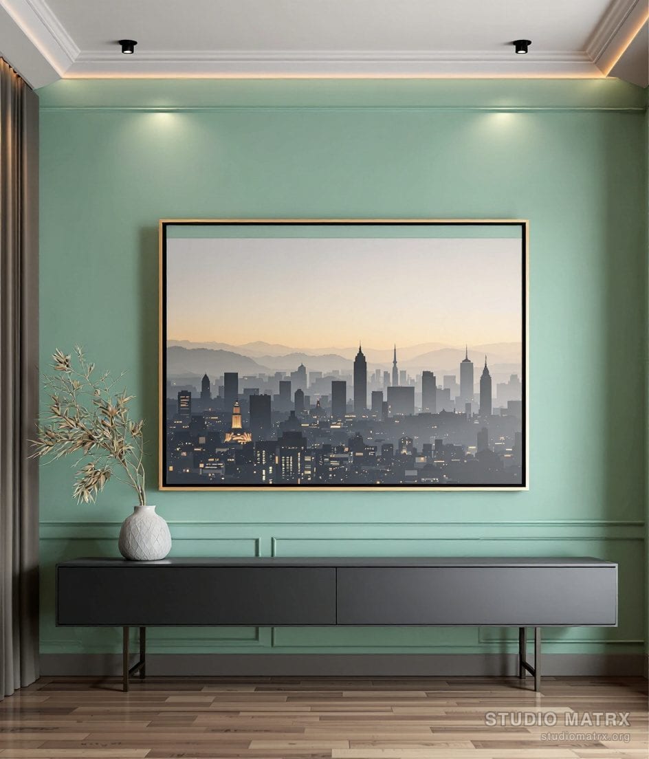 Contemporary City Skyline — Sage Wall