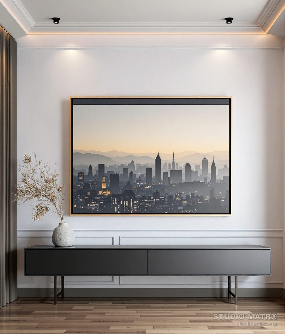 Contemporary City Skyline — Warm White Wall