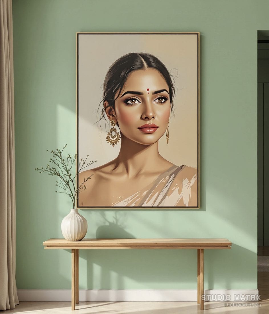 Contemporary Indian Woman Portrait — Sage Wall