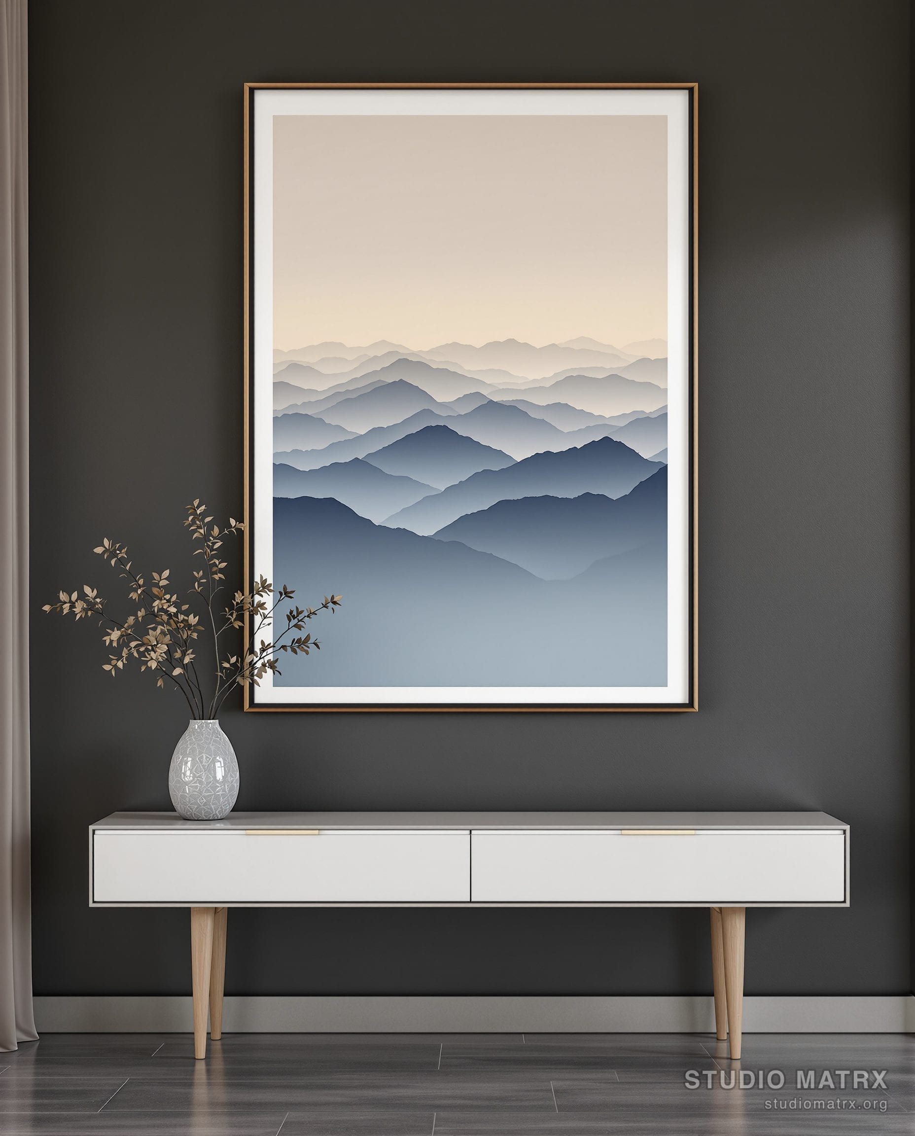 Contemporary Mountain Landscape — Charcoal Wall