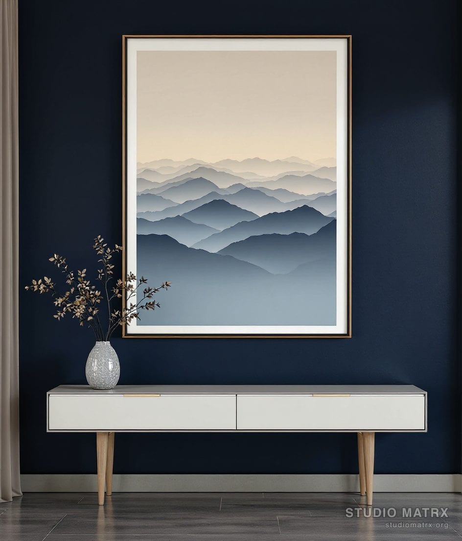 Contemporary Mountain Landscape — Navy Wall