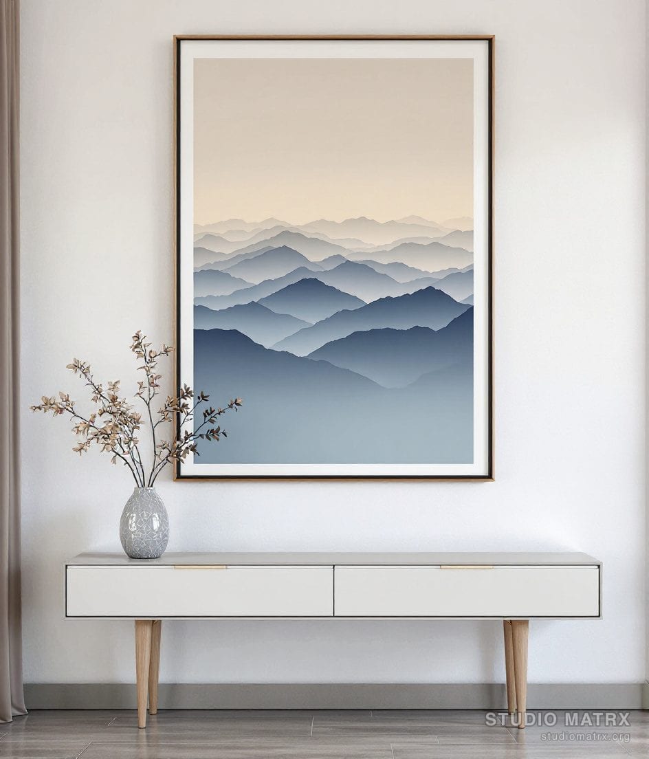 Contemporary Mountain Landscape — Warm White Wall