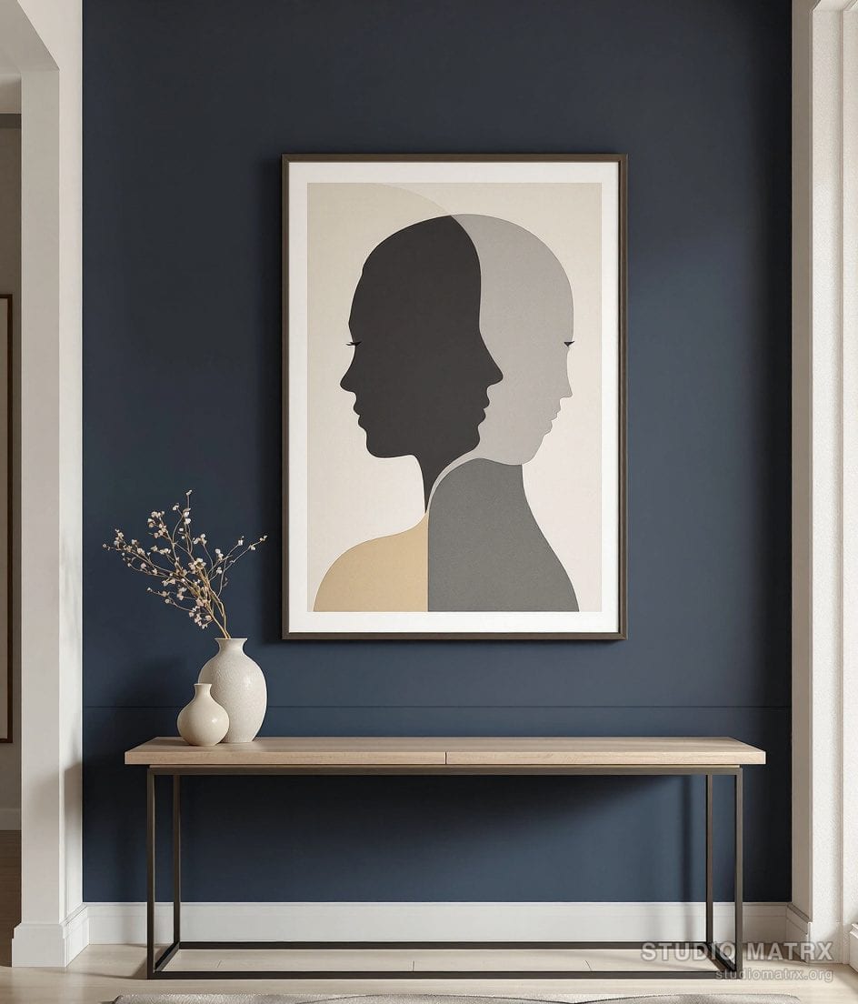 Contemporary Profile Faces — Charcoal Wall