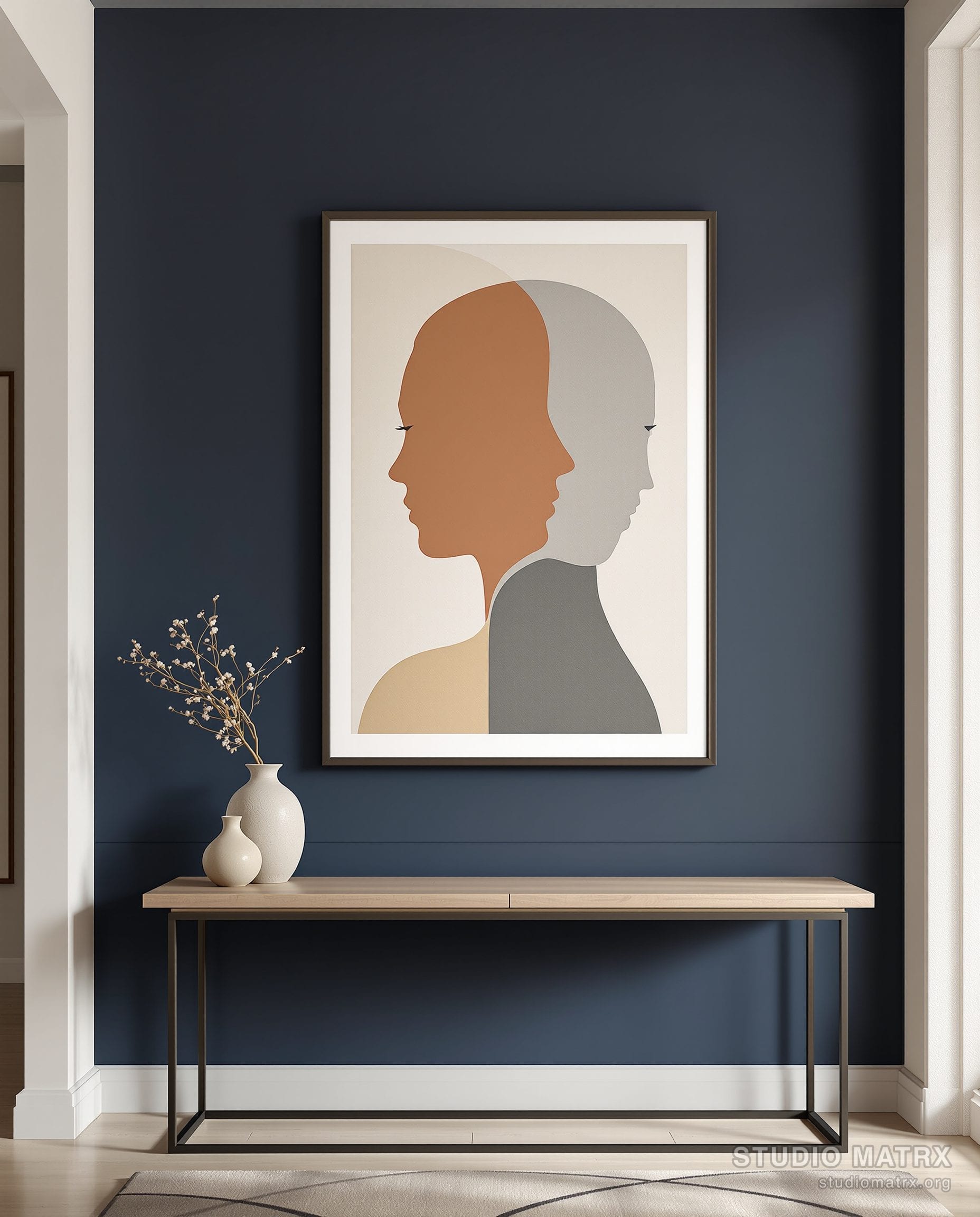 Contemporary Profile Faces — Navy Wall