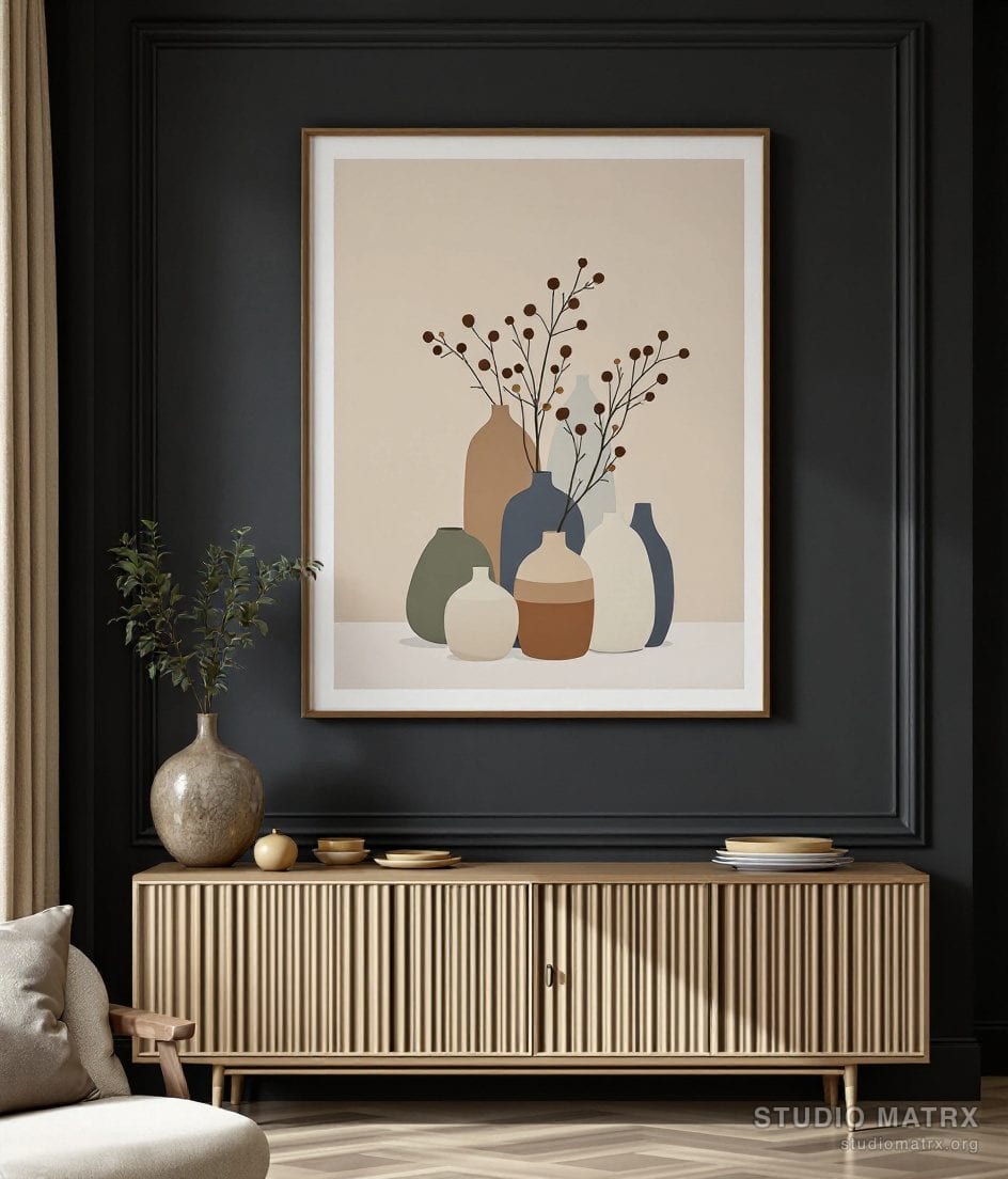 Contemporary Still Life Vases — Charcoal Wall