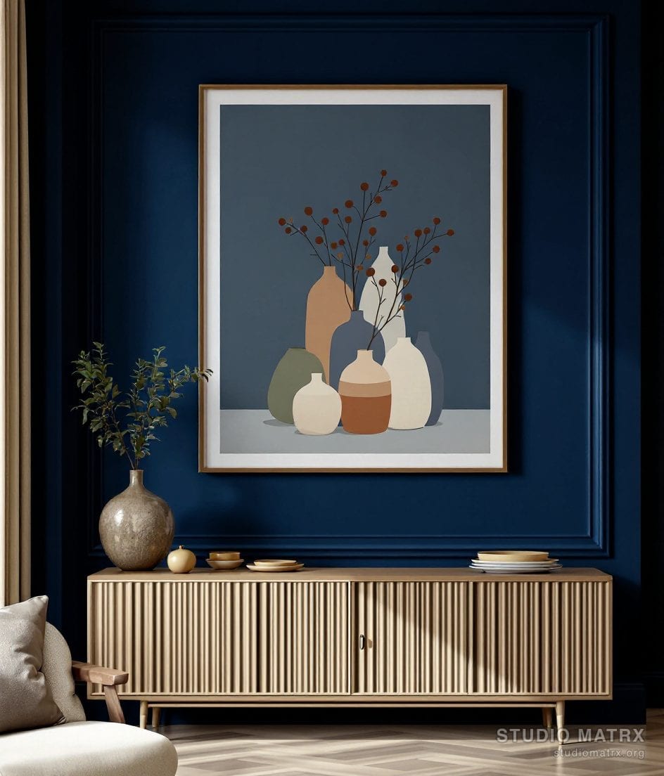 Contemporary Still Life Vases — Navy Wall