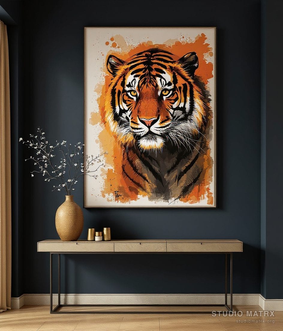 Contemporary Wildlife Tiger — Charcoal Wall