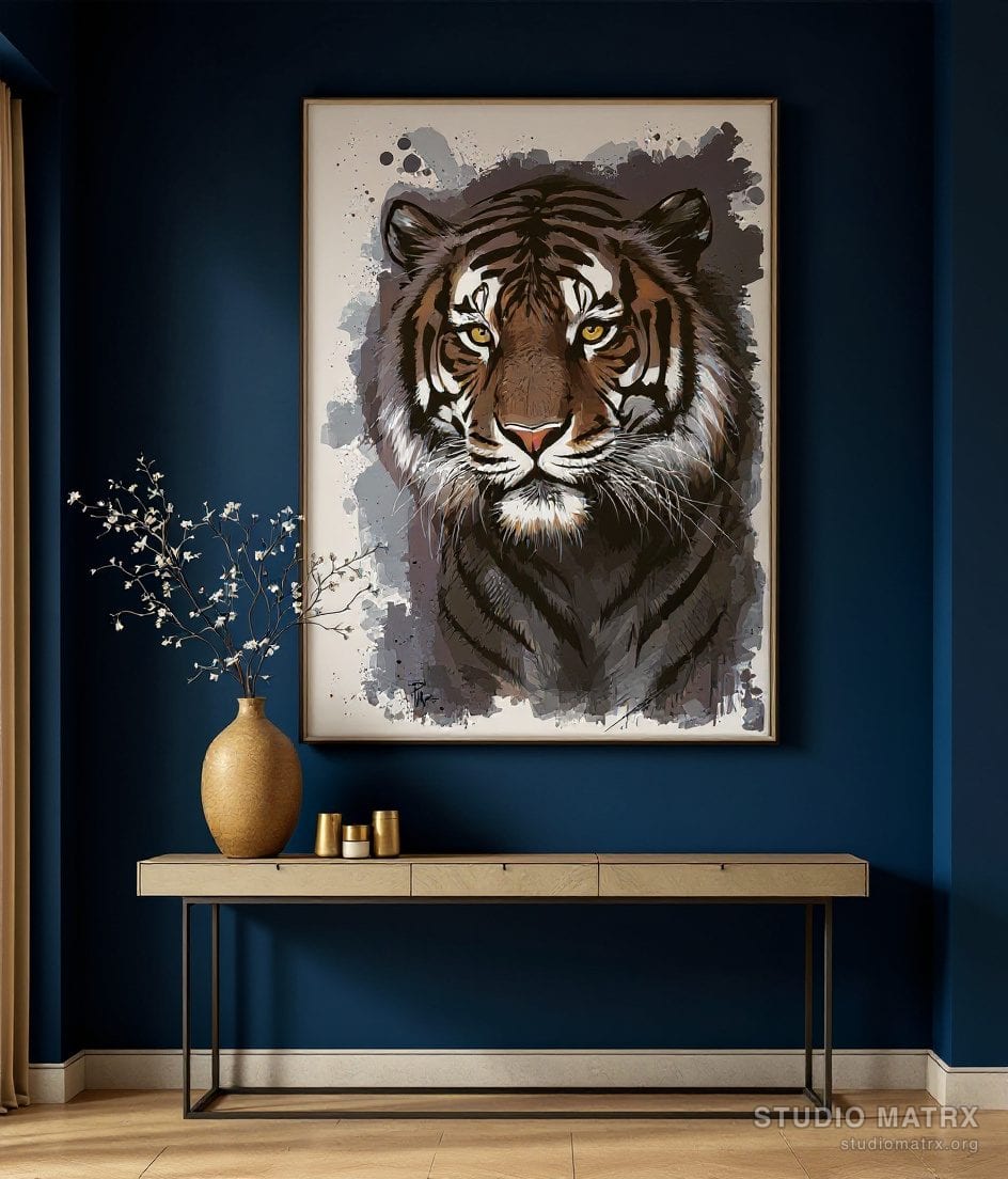 Contemporary Wildlife Tiger — Navy Wall