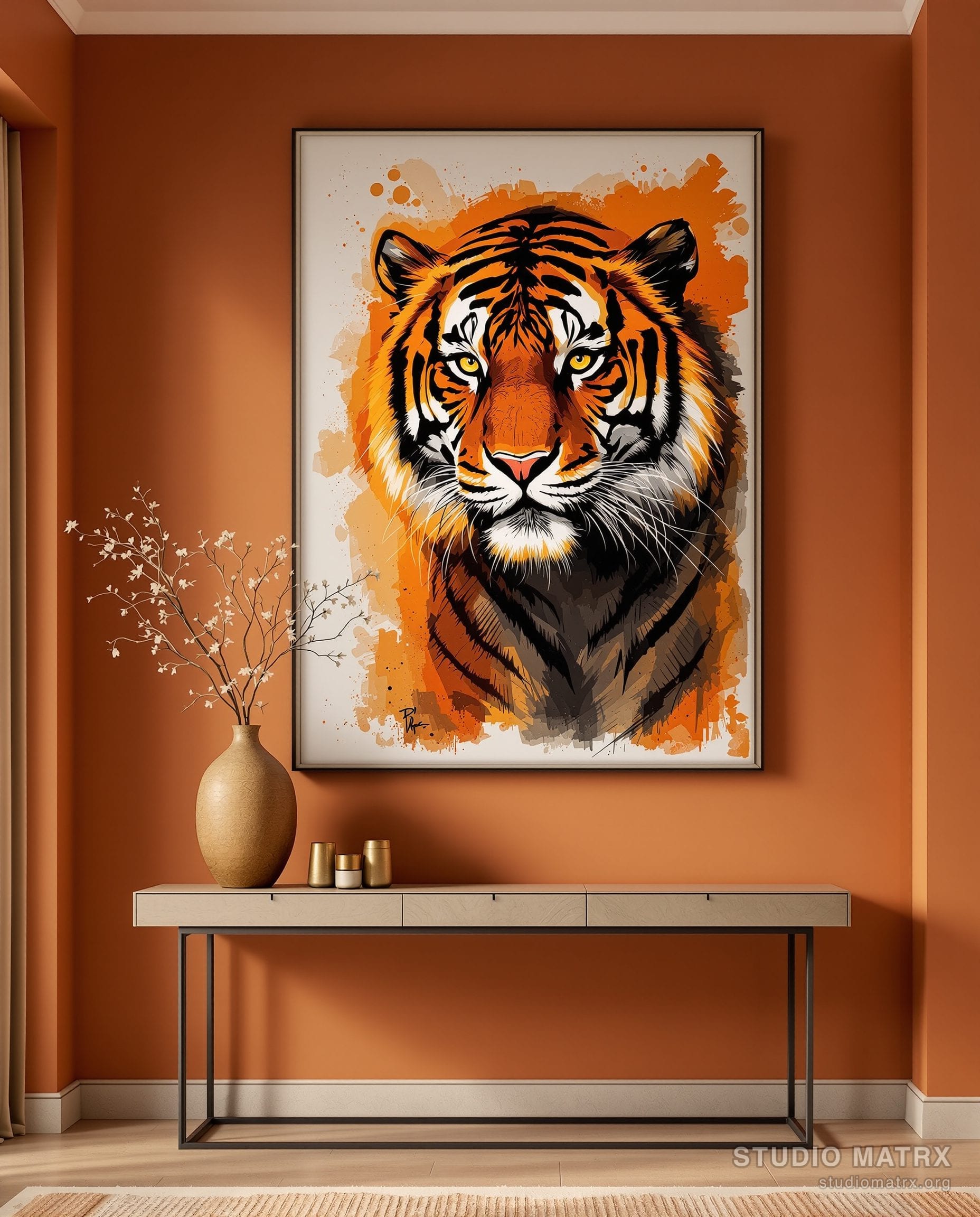 Contemporary Wildlife Tiger — Terracotta Wall