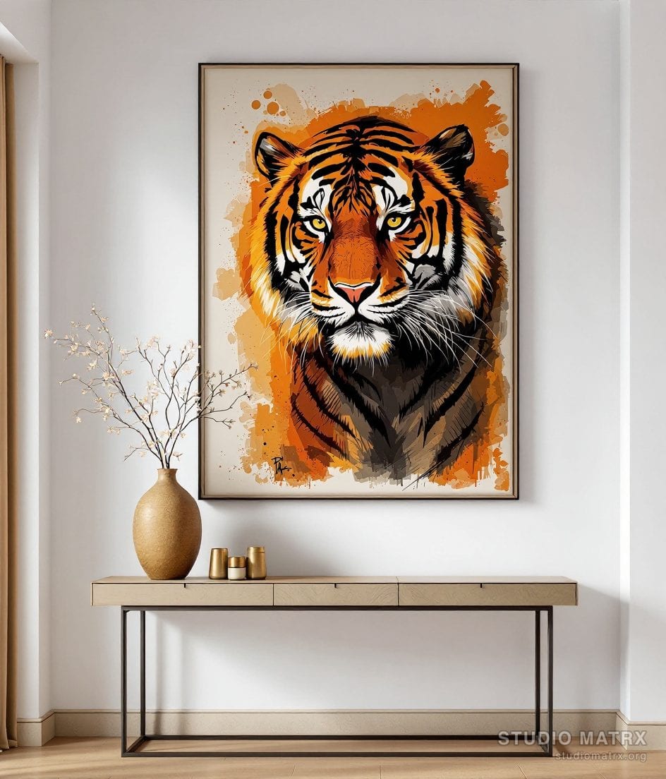 Contemporary Wildlife Tiger — Warm White Wall
