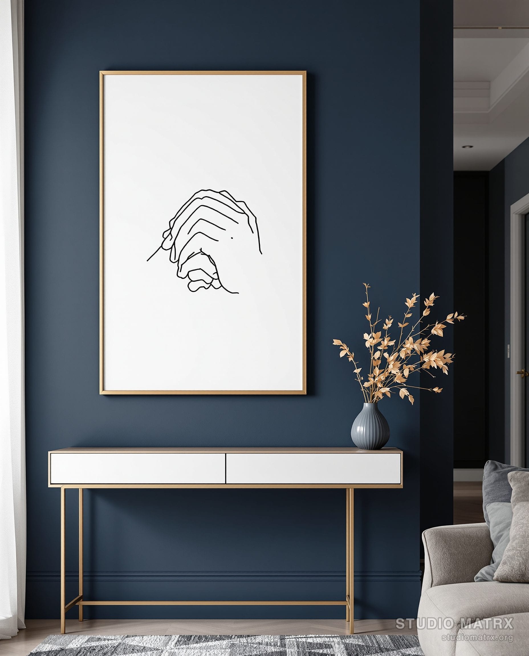 Continuous Line Hands — Navy Wall