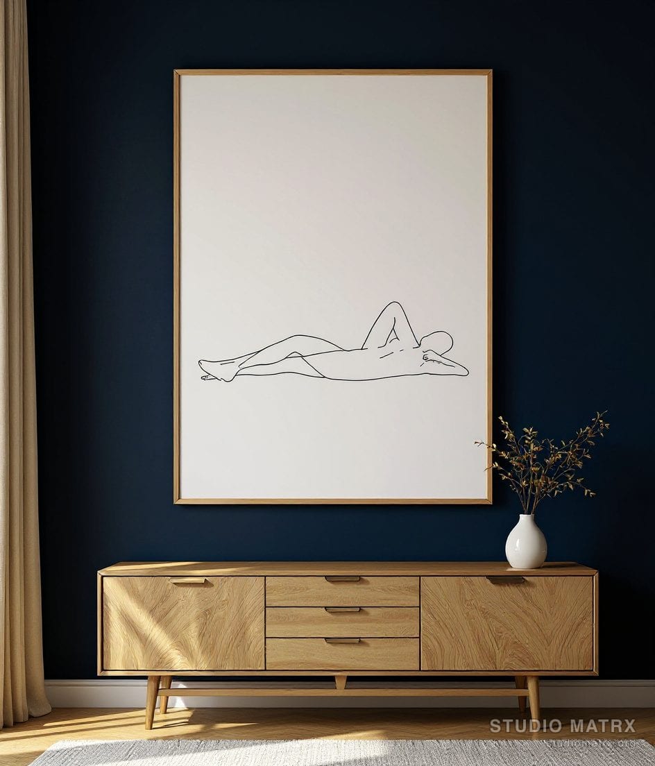 Minimalist Line Body — Navy Wall
