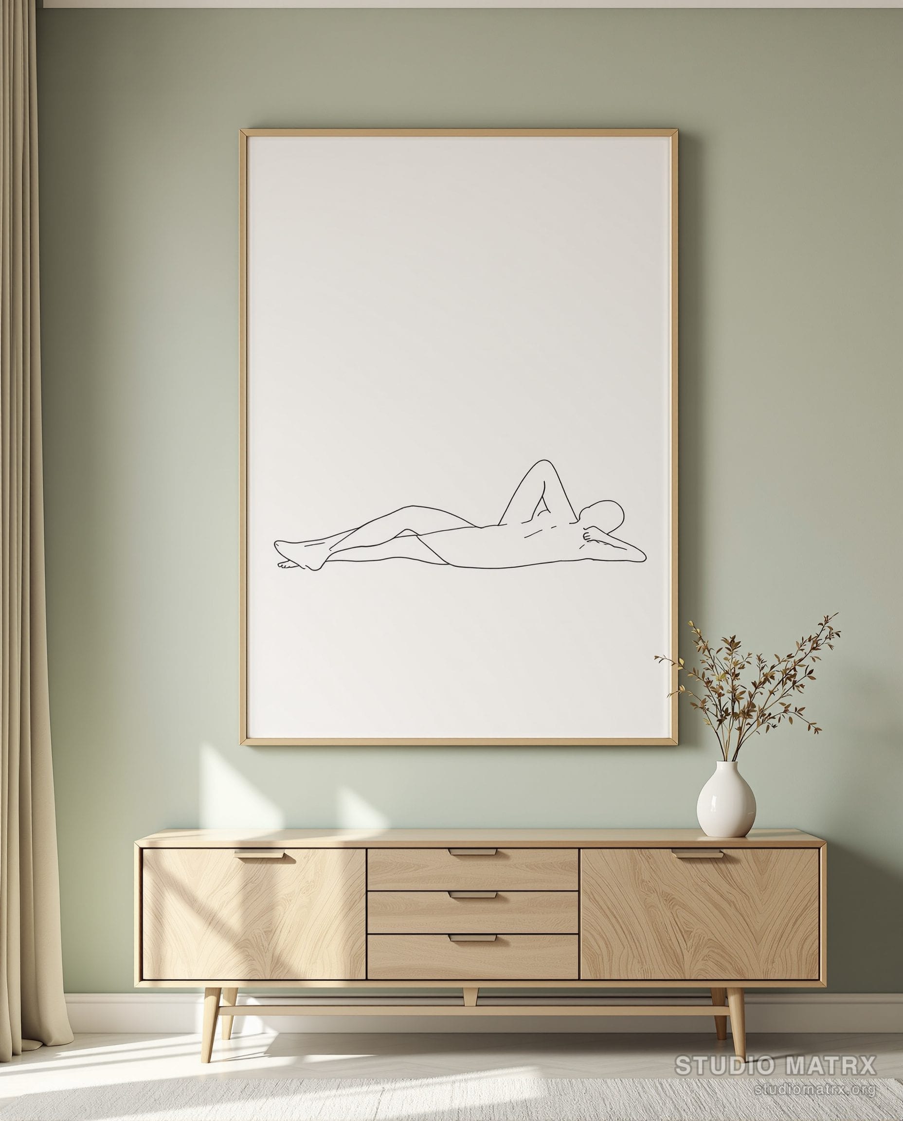 Minimalist Line Body — Sage Wall