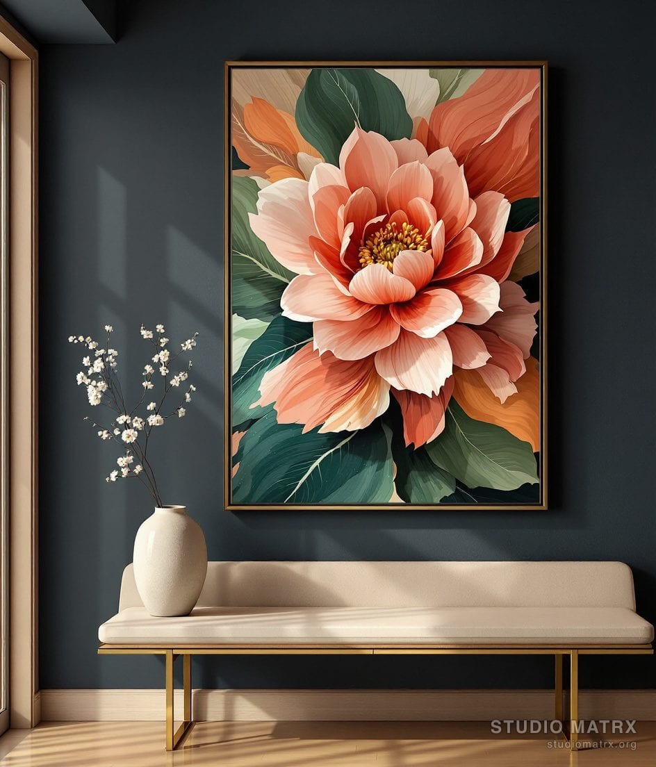 Mixed Media Textured Floral — Charcoal Wall