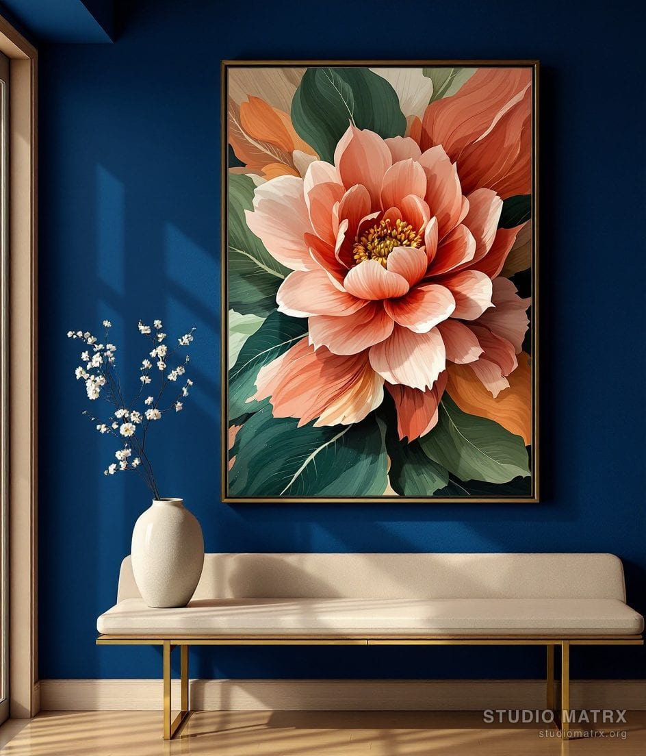 Mixed Media Textured Floral — Navy Wall