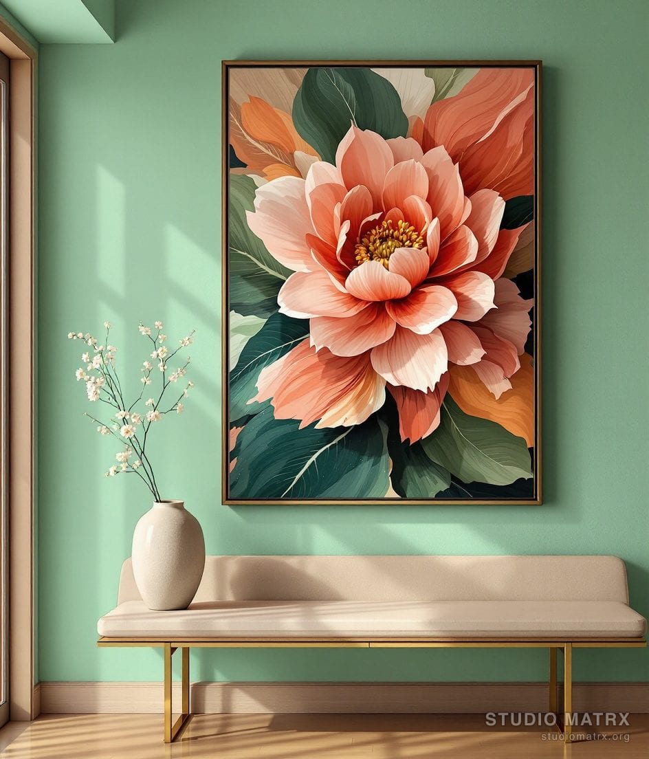 Mixed Media Textured Floral — Sage Wall