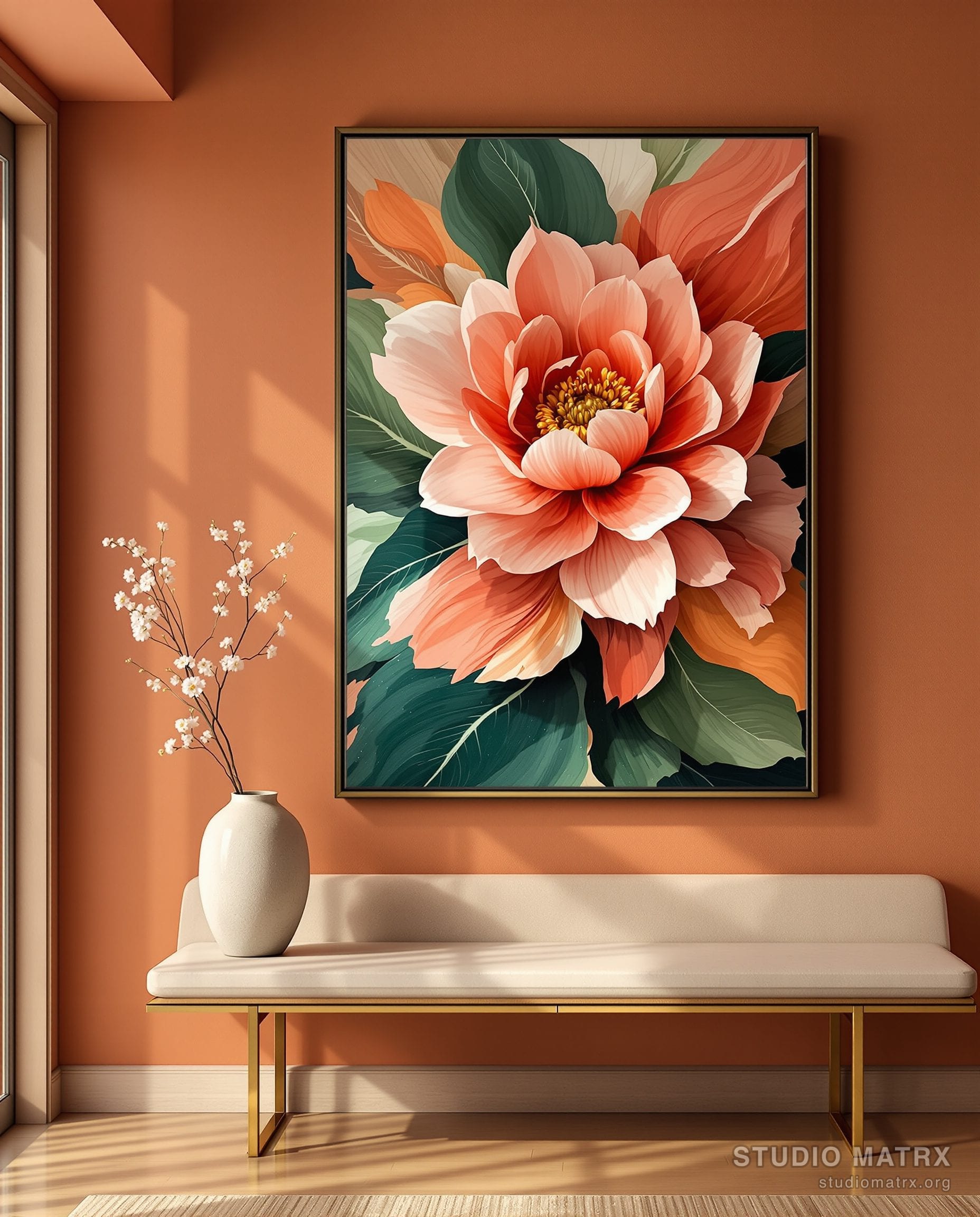 Mixed Media Textured Floral — Terracotta Wall