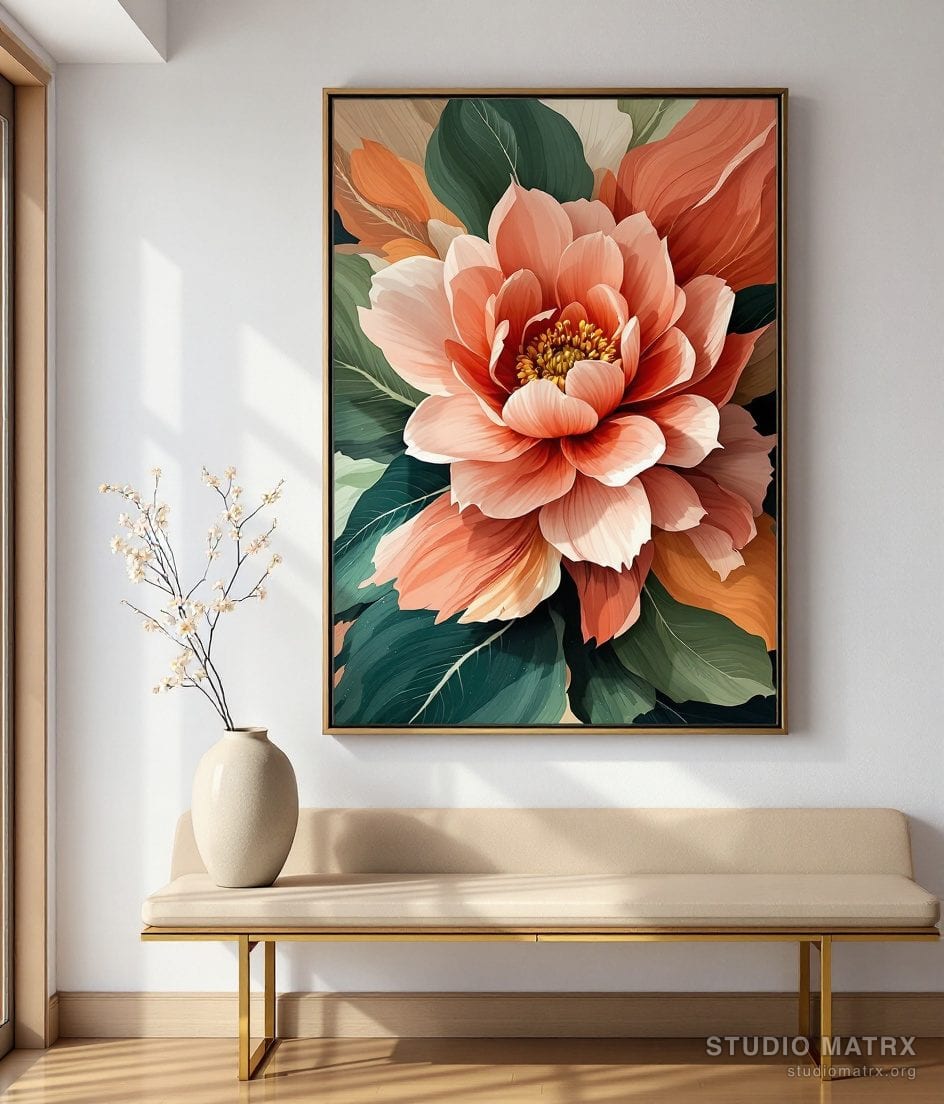 Mixed Media Textured Floral — Warm White Wall