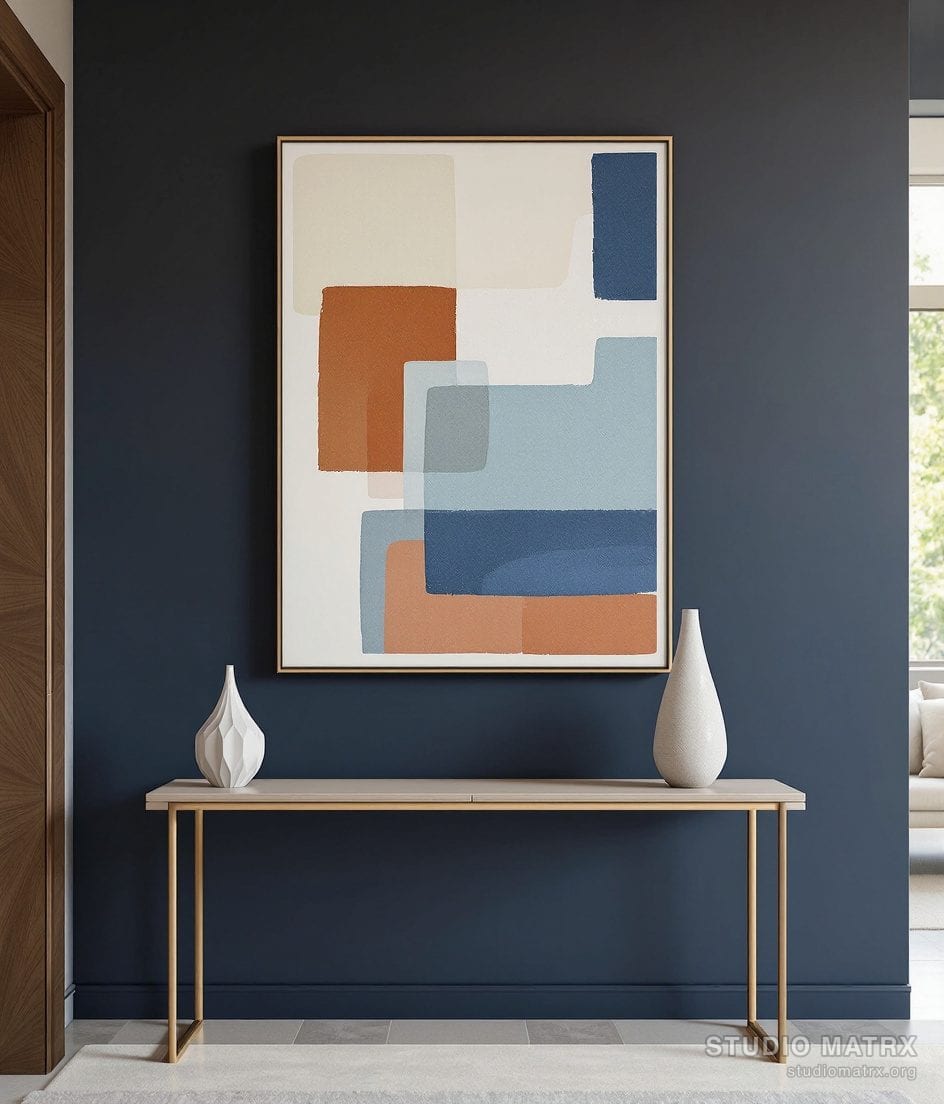 Mixed Media Geometric Collage — Charcoal Wall