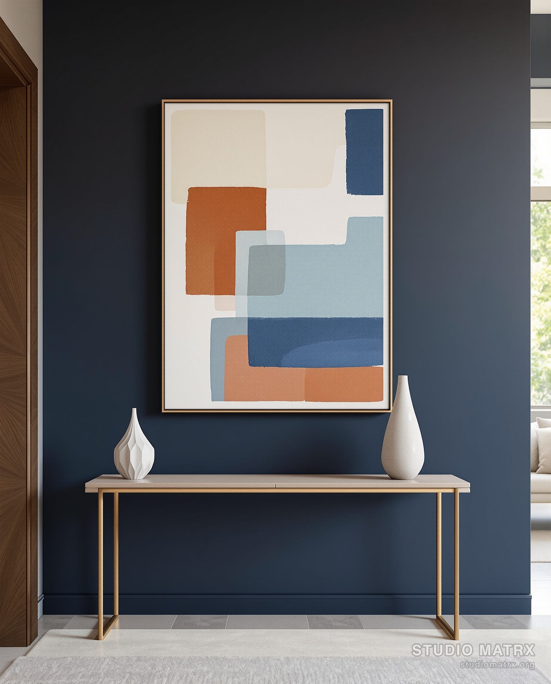 Mixed Media Geometric Collage — Navy Wall