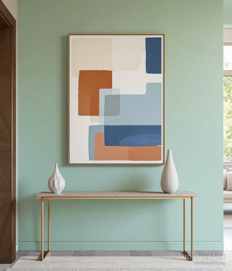 Mixed Media Geometric Collage — Sage Wall