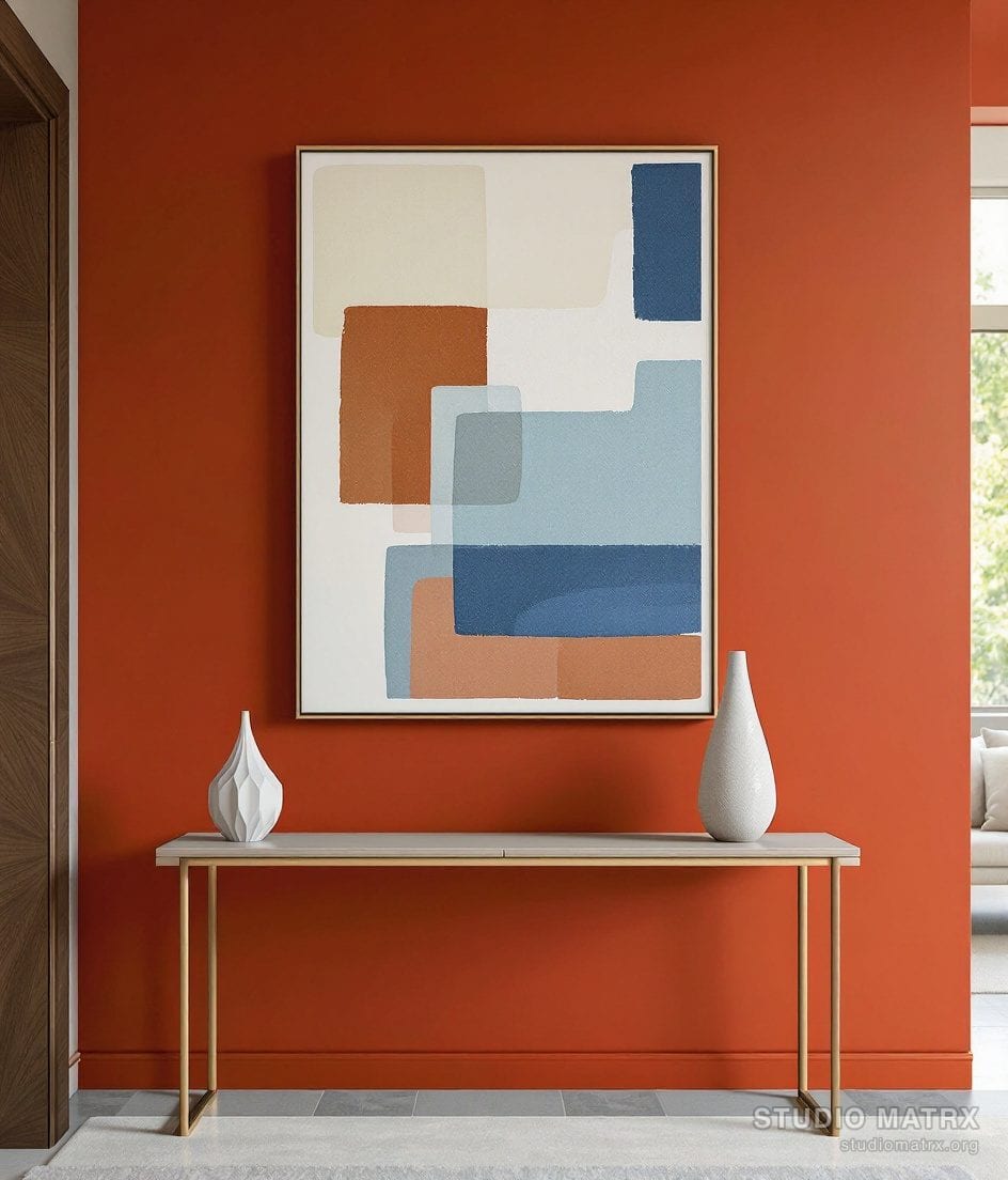 Mixed Media Geometric Collage — Terracotta Wall