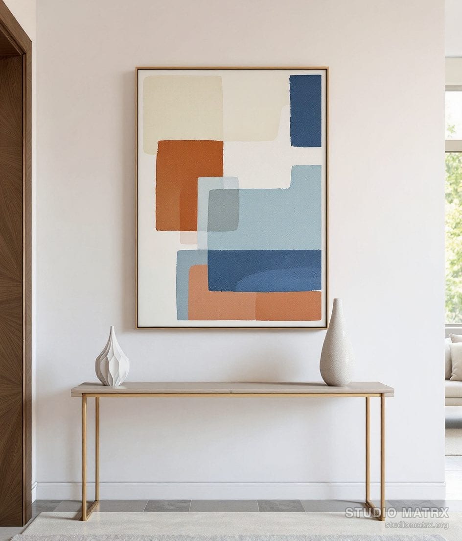 Mixed Media Geometric Collage — Warm White Wall