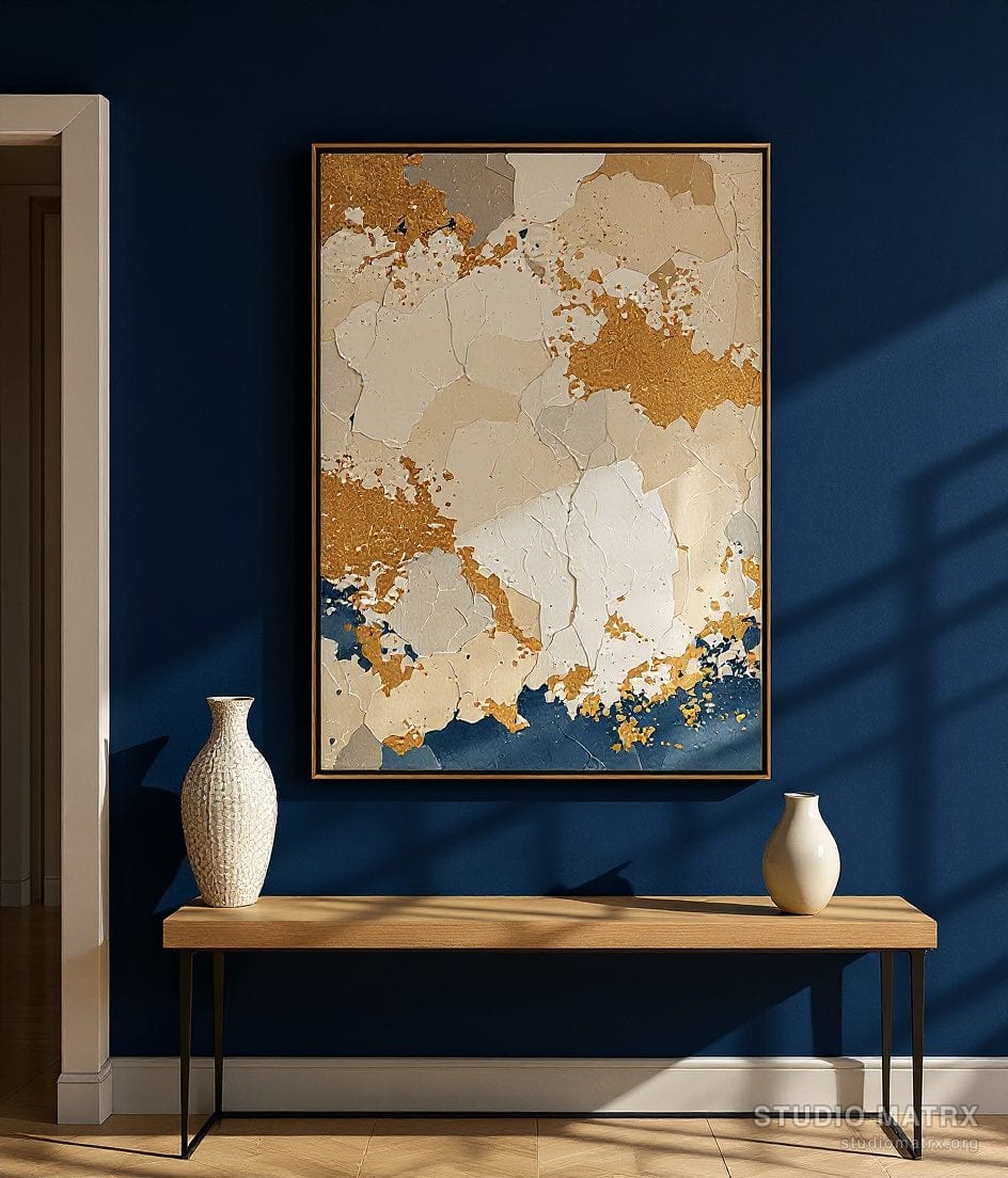 Mixed Media Textured Collage — Navy Wall