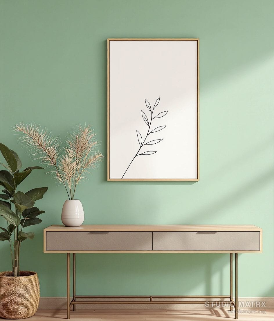 Negative Space Leaf Lines — Sage Wall