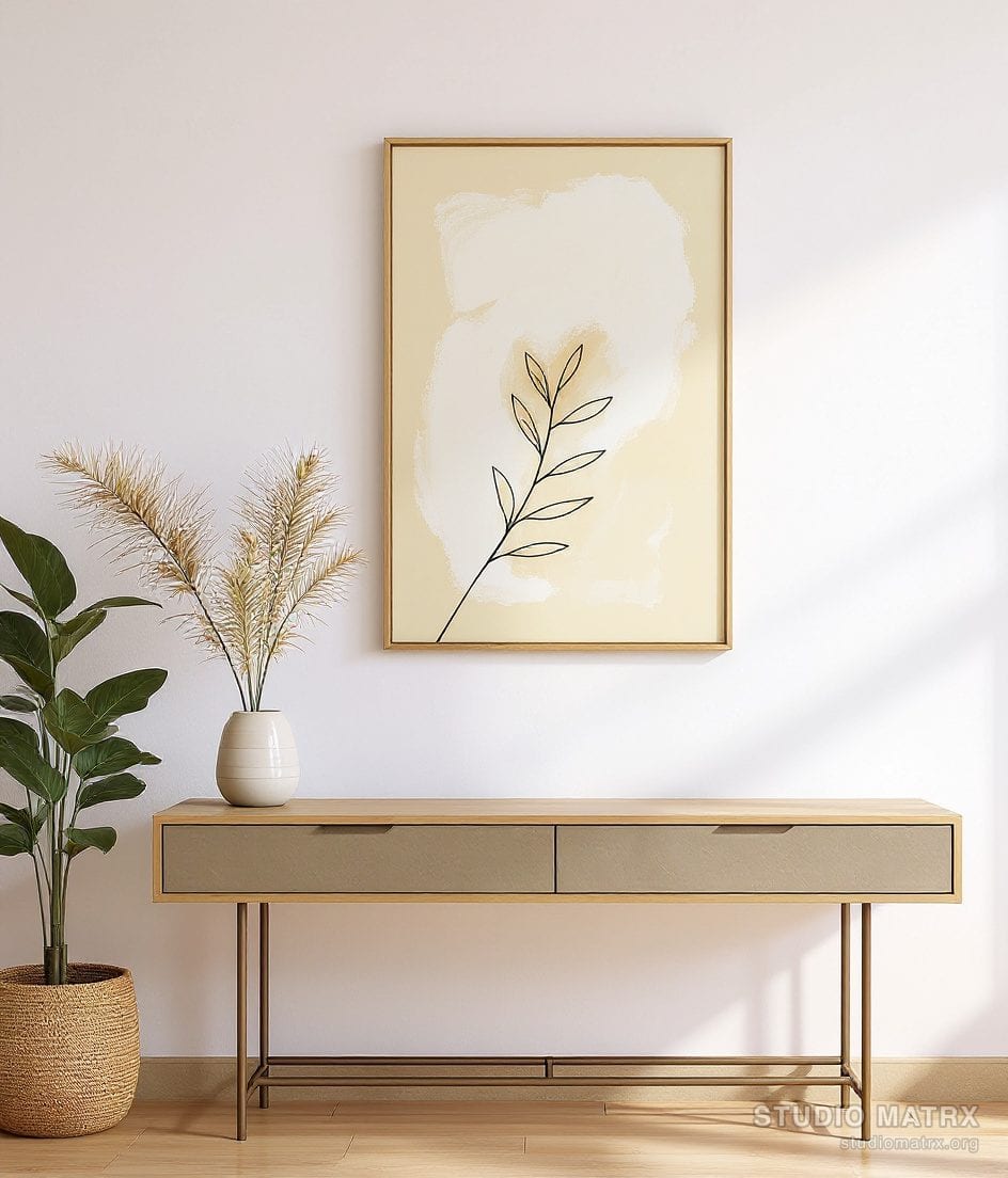 Negative Space Leaf Lines — Warm White Wall