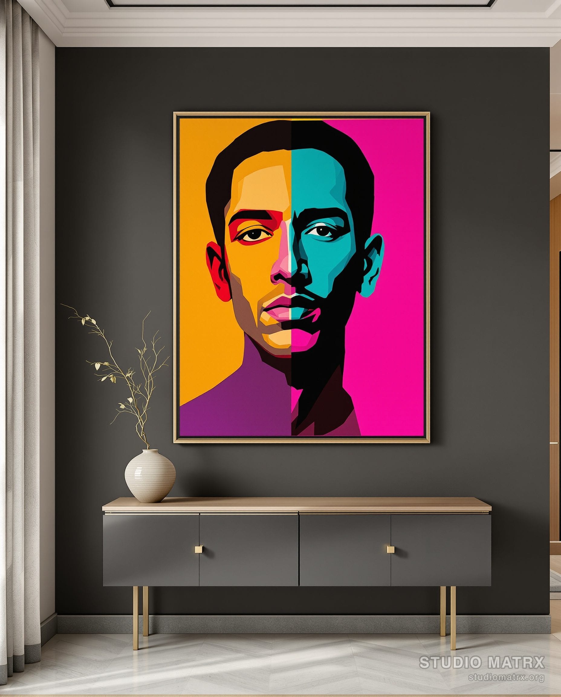 Pop Art Portrait — Charcoal Wall